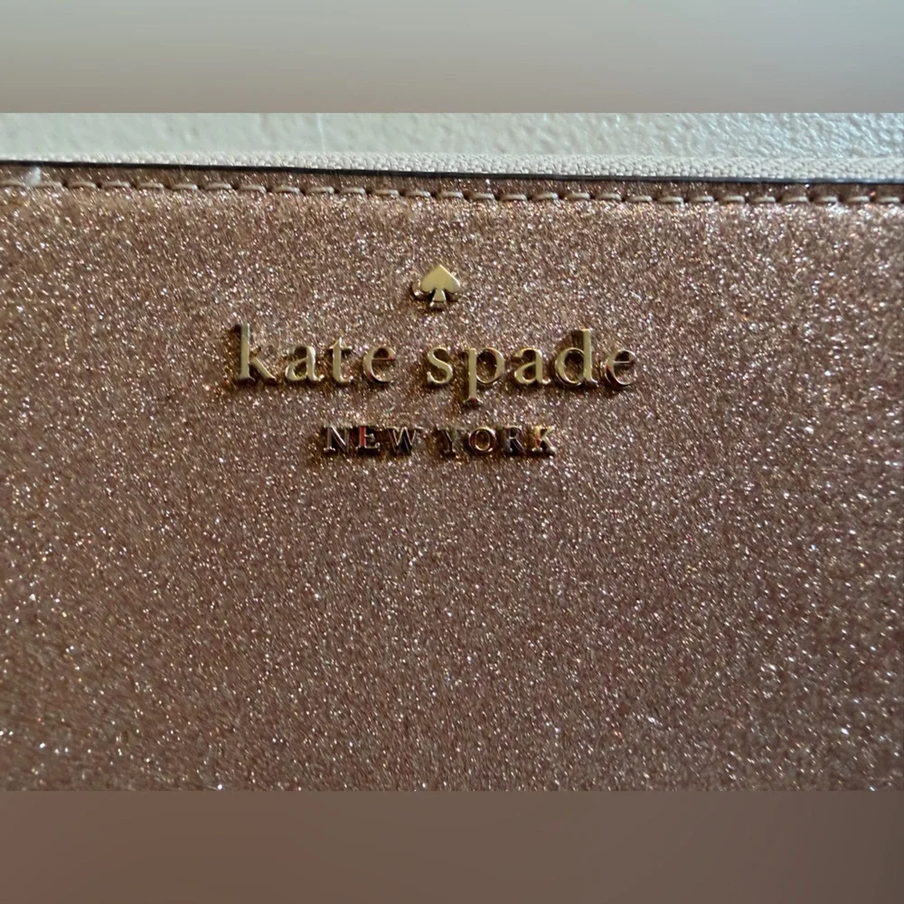 New Kate Spade Women’s Shimmy Tinsel Glitter Large Continental Wallet Rose Gold